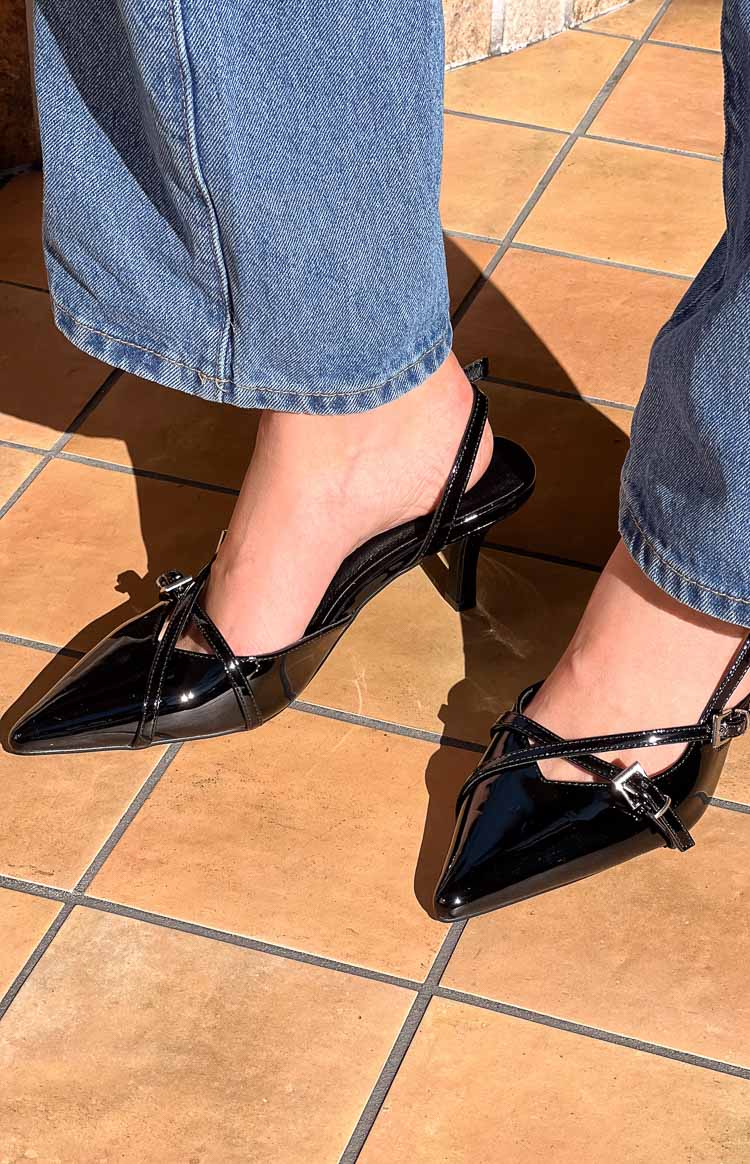 Therapy Juicy Black Patent Slingback Heels Image