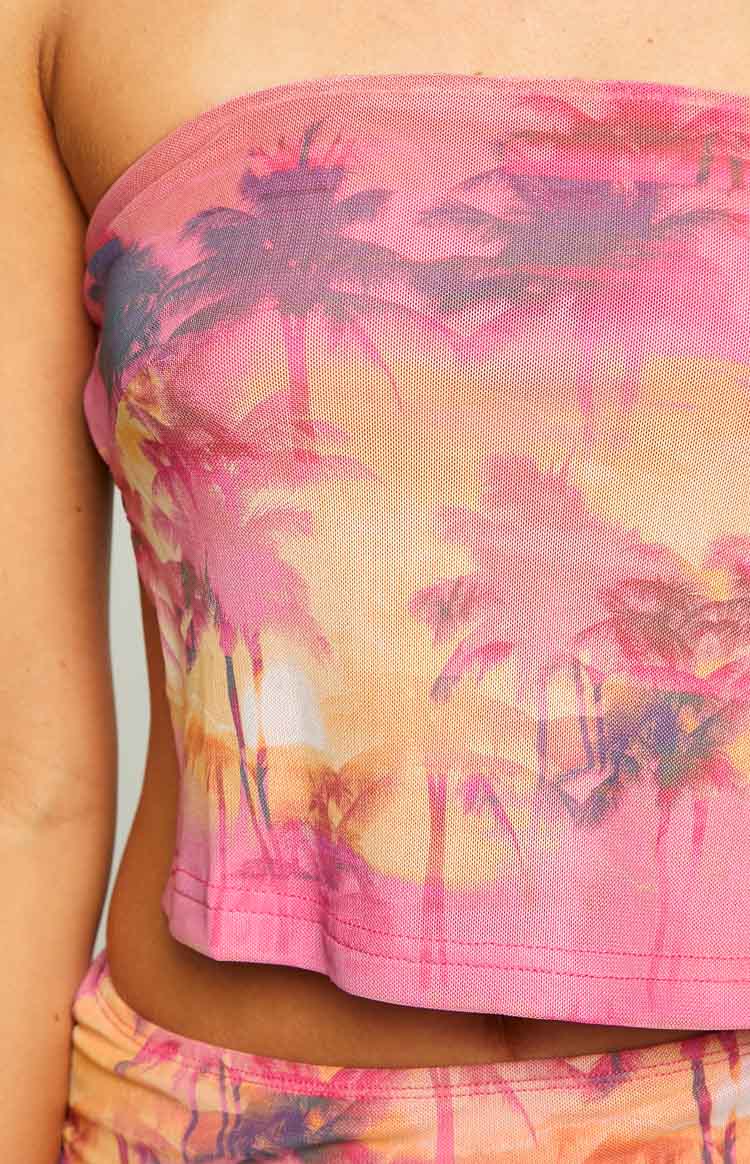 Wynter Pink Print Strapless Top Image