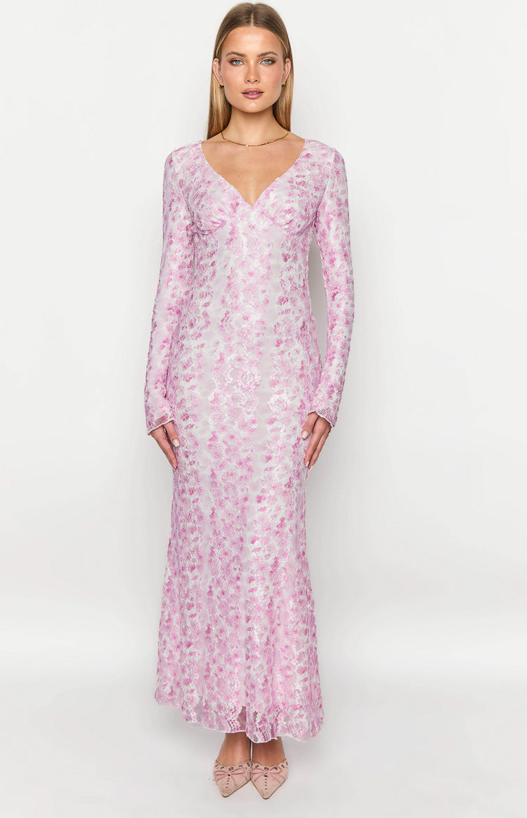 Zach Pink Long Sleeve Maxi Dress Image