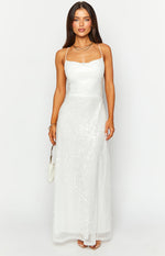 Zari White Sequin Maxi Dress Image