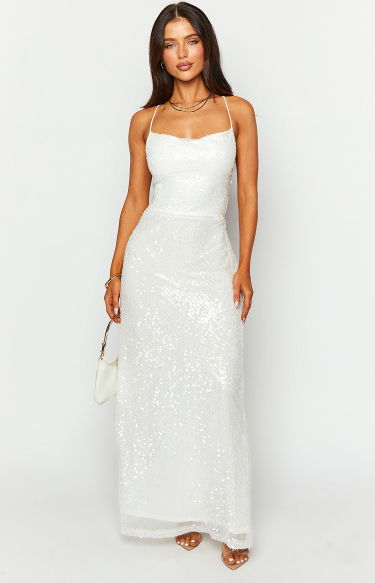 Zari White Sequin Maxi Dress Image