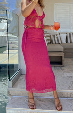 Alexia Fuschia Lace Tie Up Maxi Skirt Image