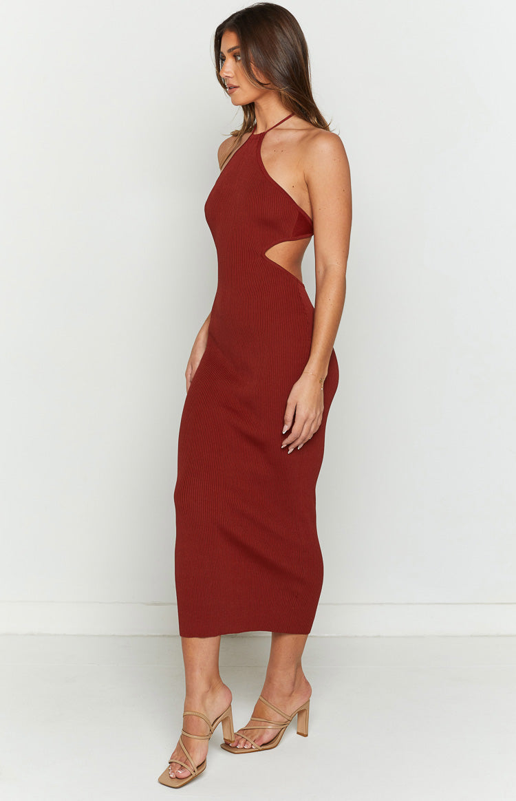 Christina Rust Halter Rib Maxi Dress Image