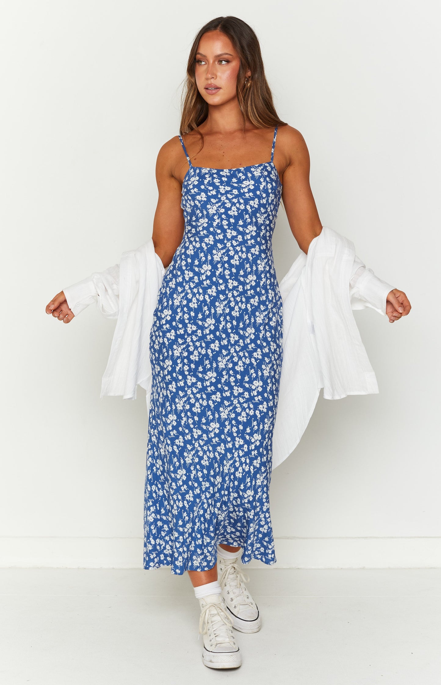 Delphine Blue Floral Midi Dress