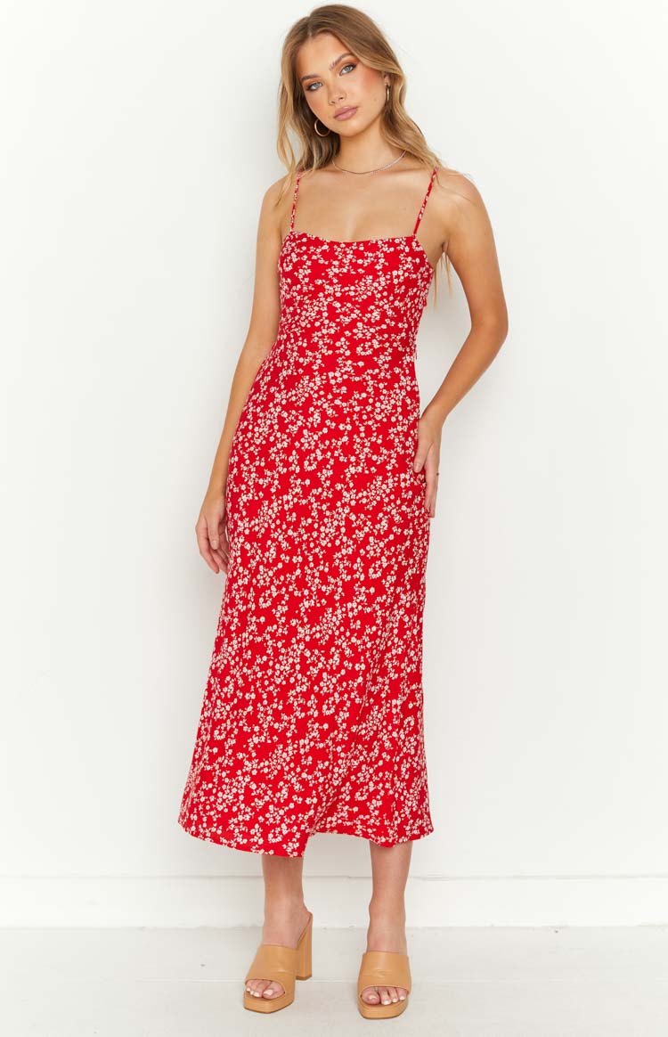 Delphine Red Floral Midi Dress