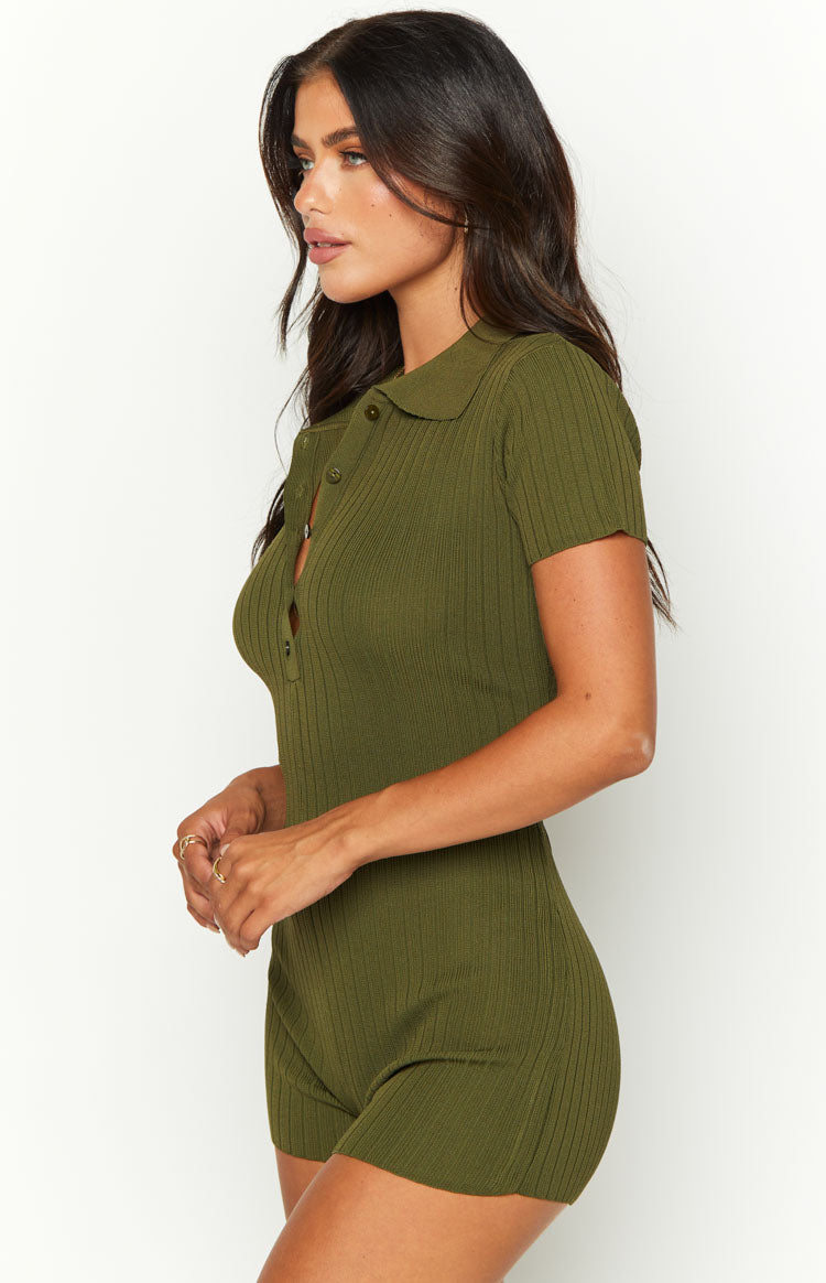 Etta Khaki Knit Playsuit Image