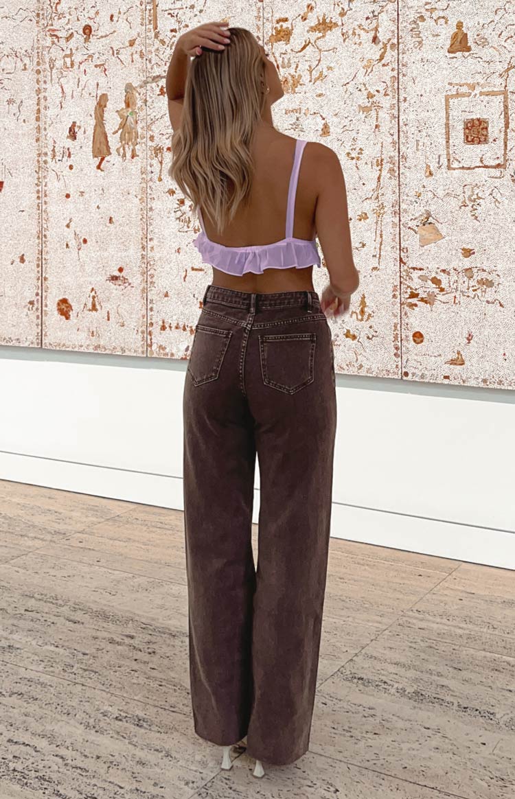 Kansis Brown Uneven Waist Jeans Image