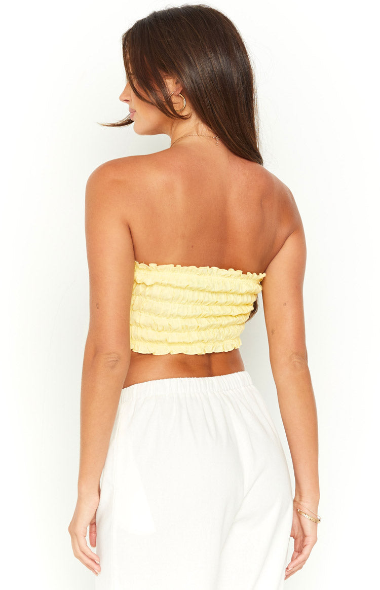 Kyra Yellow Linen Blend Crop Top Image