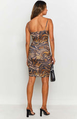 Meduza Swirl Mini Dress Brown Image