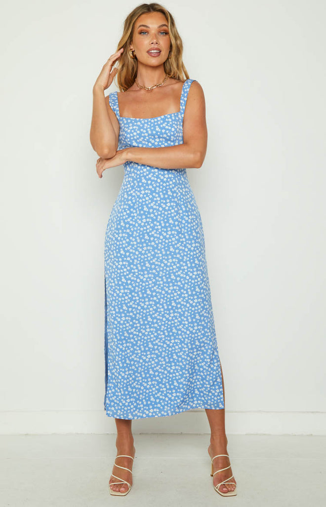 Nataliah Blue Floral Midi Dress – Beginning Boutique NZ
