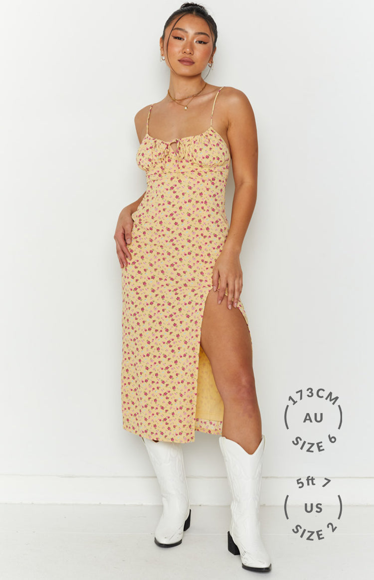 Paloma Yellow Floral Midi Dress Image