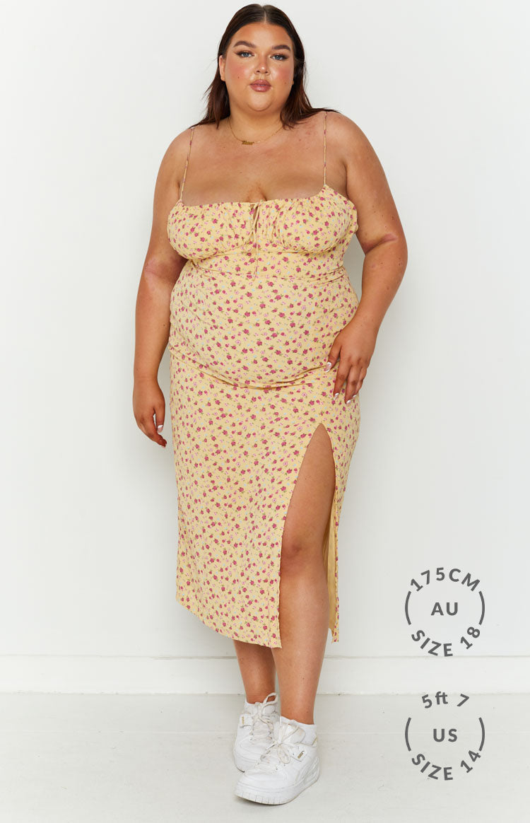 Paloma Yellow Floral Midi Dress Image