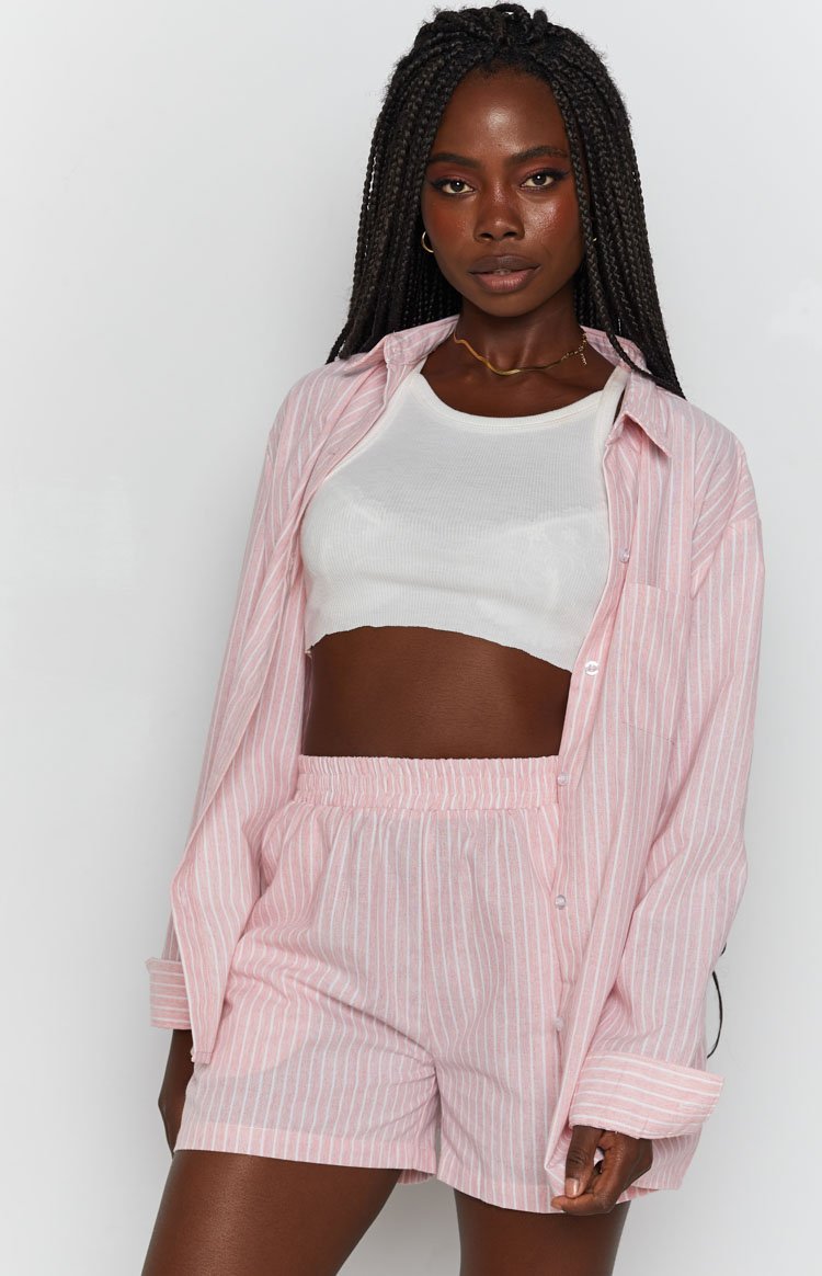 The Sarah Shorts Pink Pinstripe Image