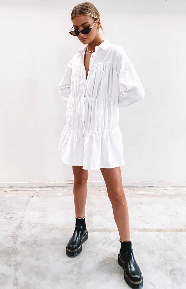 Theodossia Tiered Long Sleeve Dress White Image