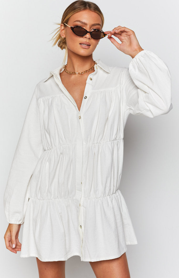 Theodossia Tiered Long Sleeve Dress White Image