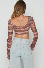 Undercover Brown Print Mesh Top Image