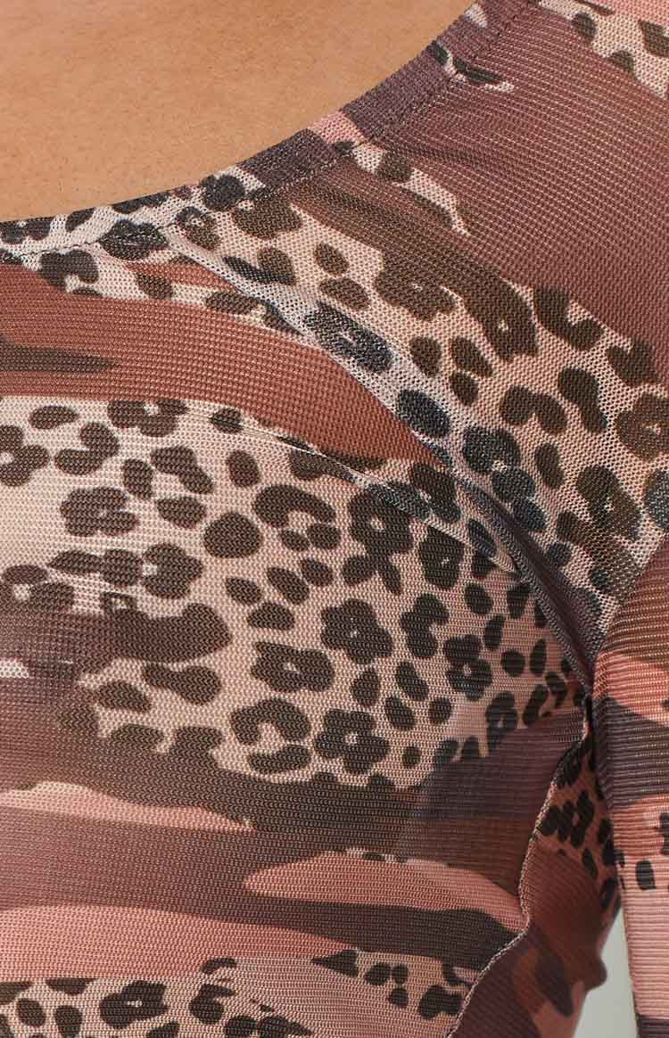 Undercover Brown Print Mesh Top Image