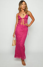 Alexia Fuschia Lace Tie Up Maxi Skirt Image