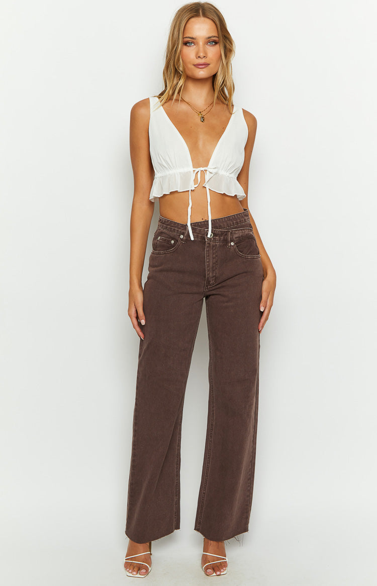 Kansis Brown Uneven Waist Jeans Image