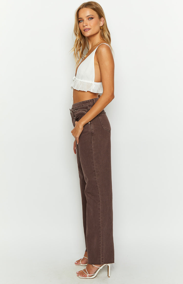 Kansis Brown Uneven Waist Jeans Image