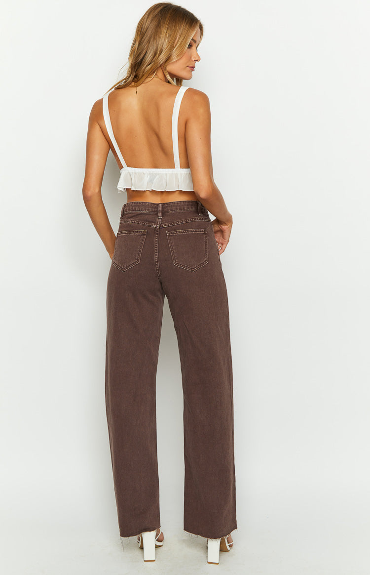 Kansis Brown Uneven Waist Jeans Image